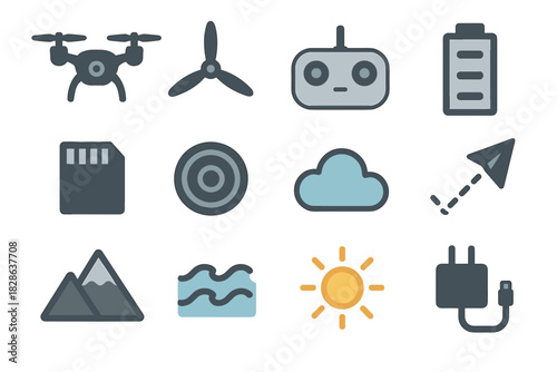 Remote sun drone controller sd cloud camera lens card icon vector