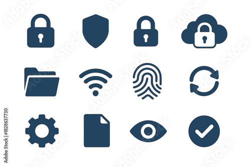 Arrow wifi secure icons icon fingerprint checkmark vector padlock shield gear folder