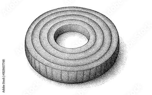 Detailed stippled torus with depth effect on white background