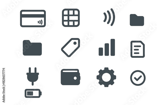Icon wifi contactless chip wallet plug symbol battery vector tag card icons