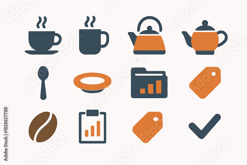 Bean spoon drink icon teapot tag mug checkmark hot kettle icons chart