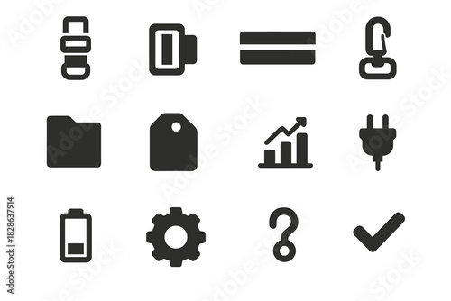 Buckle tag strap icons bag battery hook vector folder icon fabric handle