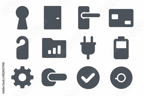 Handle plug card vector gear knob keyhole icons access icon door folder