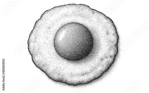 Stippled egg yolk art on white background in detailed dot style