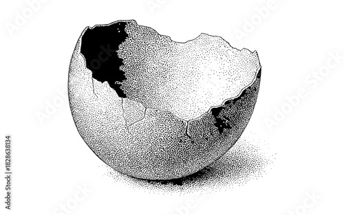 Intricate stippled eggshell design with cracked detail in black and white
