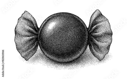 Retro dotted candy drawing with wrapper in pointillism style