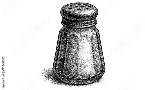 Retro stipple style salt shaker with vintage pointillism design aesthetic