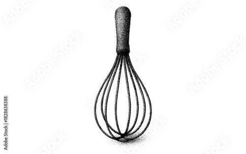 Detailed stipple whisk illustration in black and white with realistic shading