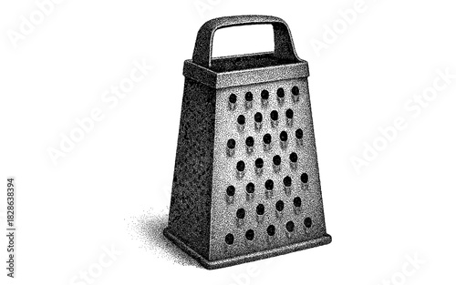 Detailed dotwork style kitchen grater in monochrome design
