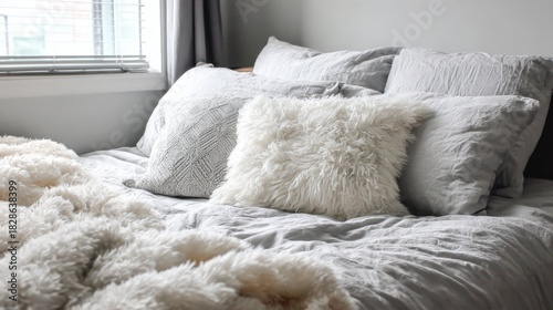 Cozy and Inviting Bedroom with Plush Bedding, Soft Pillows, and Warm Textiles for Relaxation and Comfort in a Modern Living Space