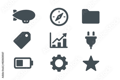 Icon vector navigation plug icons airship battery gear meter chart altitude sky