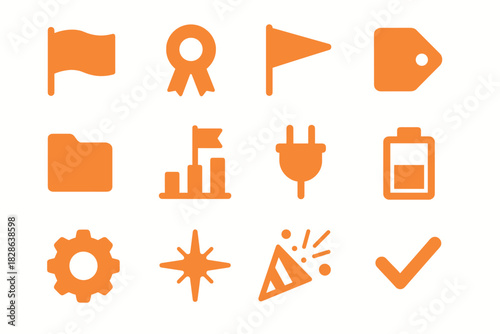 Ribbon vector celebration icon pennant gear battery icons confetti folder tag flag