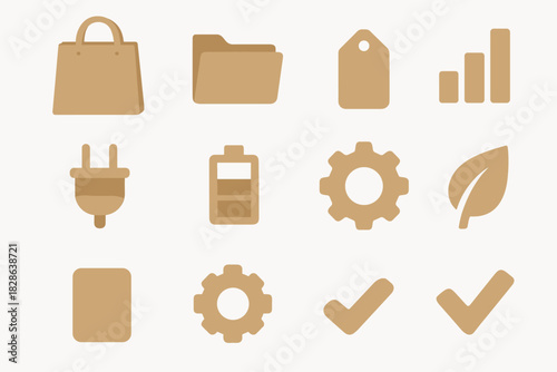 Folded icon plug tote kraft paper battery iconography gear handles vector checkmark