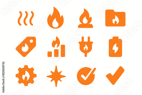 Gear tag fire ember folder checkmark vector small icon heat chart thermal