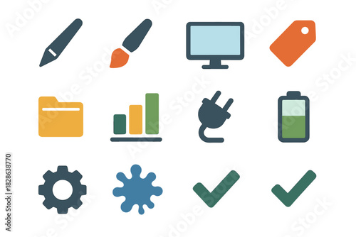 Plug paint vector chart folder digital icon battery splatter tools pen art