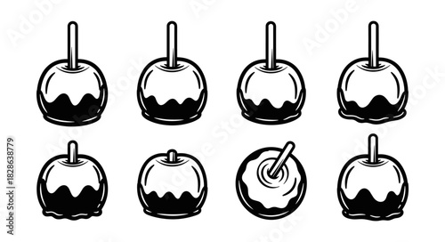Collection of Candy Apples in Black and White Style.