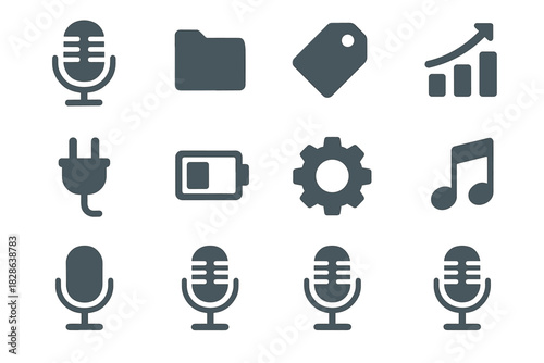 Gear folder mic vector icon tag stem retro stand music vintage microphone