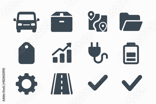 Delivery vector icon vehicle folder route checkmark tag icons minimal box line