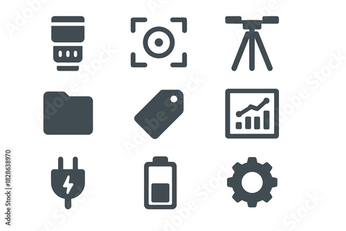 Battery icon light lens tripod photography vector gear flash dial focus zoom