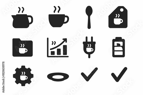 Icon tag beverage saucer vector battery checkmark icons gear plug chart spoon
