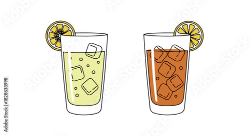 Iced drinks with lemon slices