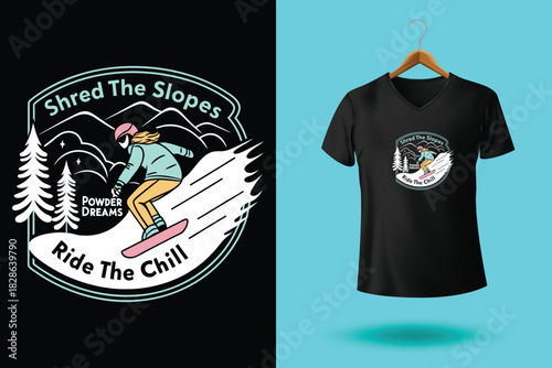 Montana skiing, t shirt design silhouette retro style