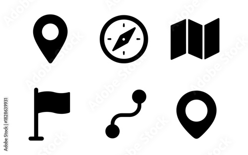 Set of silhouette map and navigation icons for ui and app design