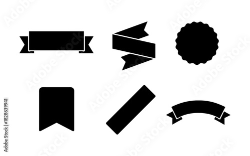 Set of black silhouette ribbon and badge icons for design projects