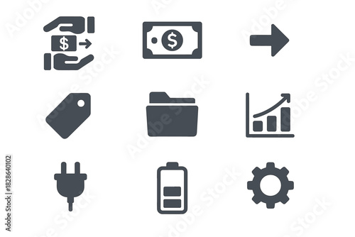 Checkmark vector chart gear two icon tag money plug battery transfer arrow