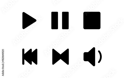 Minimalist music control icons set for media interfaces