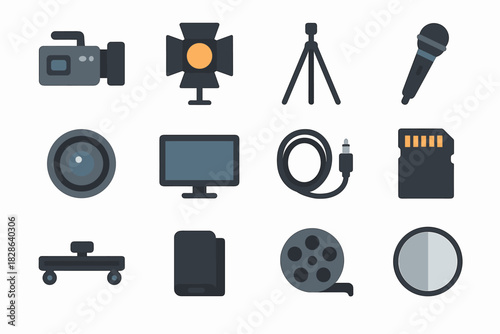 Slider lighting vector cable tripod icons video icon camera equipment rail reel