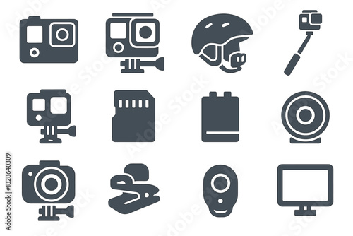 Remote icon selfie cam waterproof helmet action case vector camera stick frame