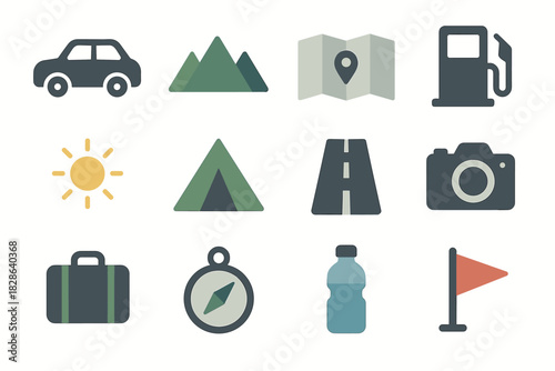 Bottle flag icon mountain pump drive vector long bag compass tent map