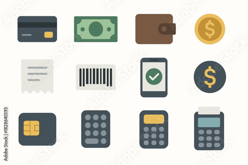 Credit icon barcode coin banknote receipt keypad vector grid icons terminal smartphone