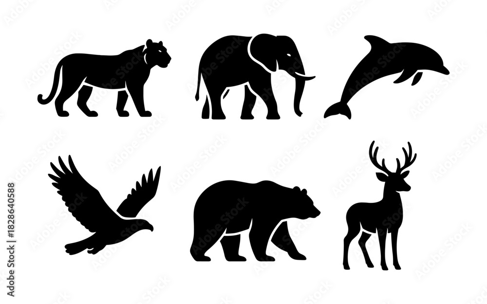 Fototapeta premium Wildlife silhouettes: majestic animals in minimalist black design