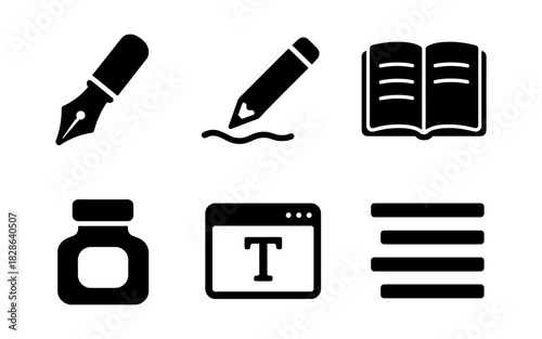 Minimalist writing and editing icons collection for digital design