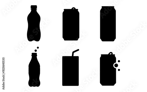 Silhouette collection of soda and juice containers: cans and bottles