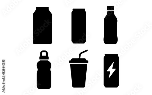 Silhouette set of various beverage containers in minimalist design