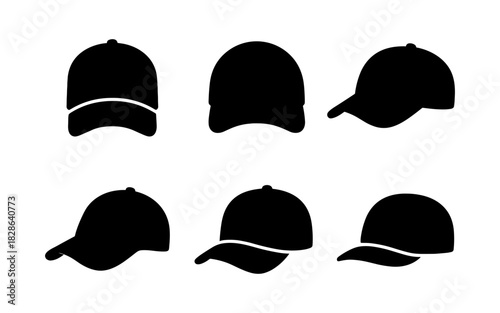 Silhouette collection of baseball caps in different angles and styles