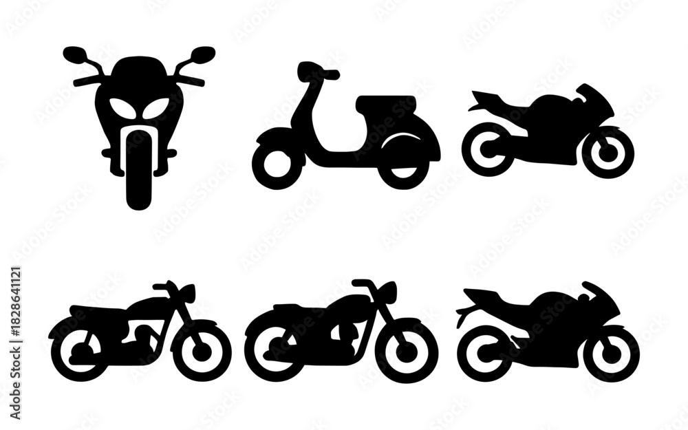 Obraz premium Motorcycle and scooter silhouettes set: iconic two-wheel designs