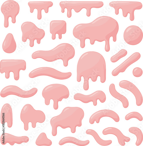 Collection of pink dripping slime blobs and shapes on white background vector