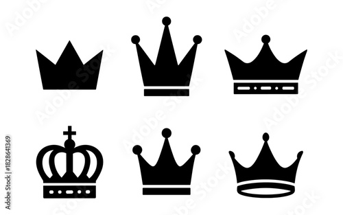 Collection of royal crown silhouettes in different styles and shapes