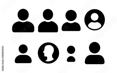 Simple user icon set in black silhouette style for profile and team designs