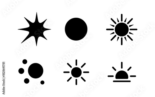 Minimalist sun shapes set: modern black silhouettes for design inspiration