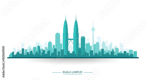 Wallpaper Mural Kuala Lumpur Skyline Silhouette in Teal Torontodigital.ca