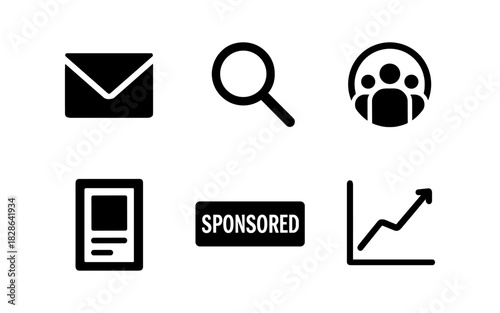 Modern business icons set: communication, analysis, networking, marketing