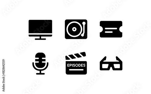 Black silhouette icons for media and entertainment