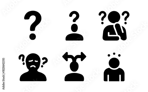 Minimalist question mark icons for uncertainty and decision-making concepts