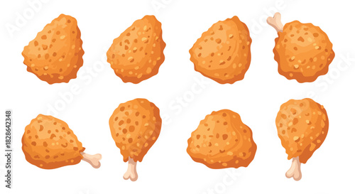 Fried chicken pieces with transparent background