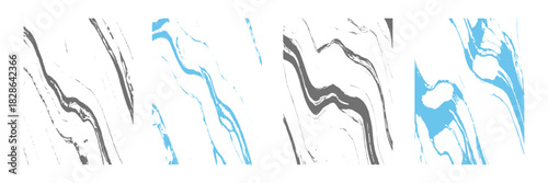 Set of abstract black and blue marble or epoxy textures on a white background. liquid ink stains. Plating of acrylic paints. Design presentations, flyer, business card, invitations, calendars, website